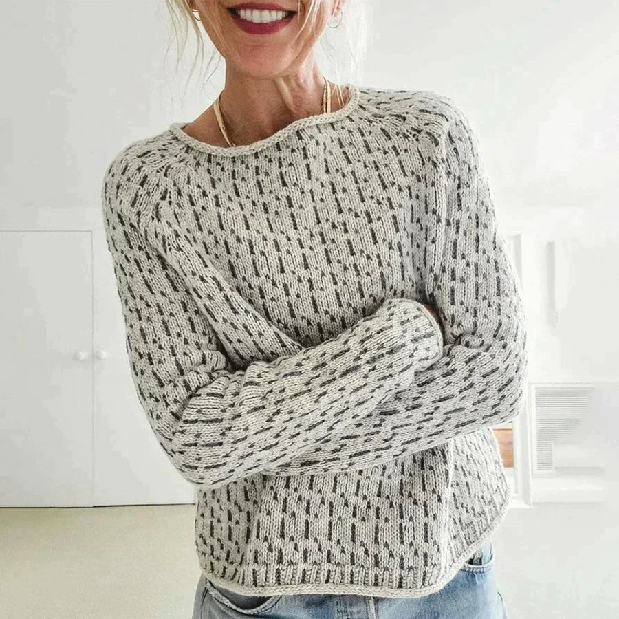 Textured Knit Jumper for Women with Round Neck and Ribbed Hem and Cuffs
