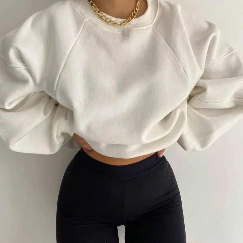 Women's Relaxed Fit Sweater with Round Neck and Long Balloon Sleeves