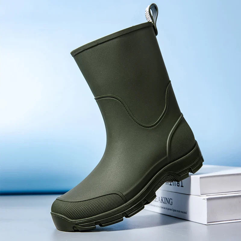 Women's Mid-Calf Waterproof Boots with Non-Slip Sole and Easy Pull Tab