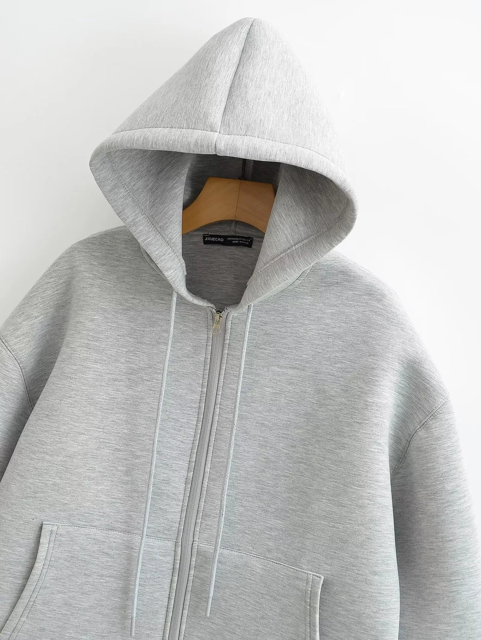 Women's Loose-Fit Zip-Up Hoodie with Drawstring Hood and Pockets