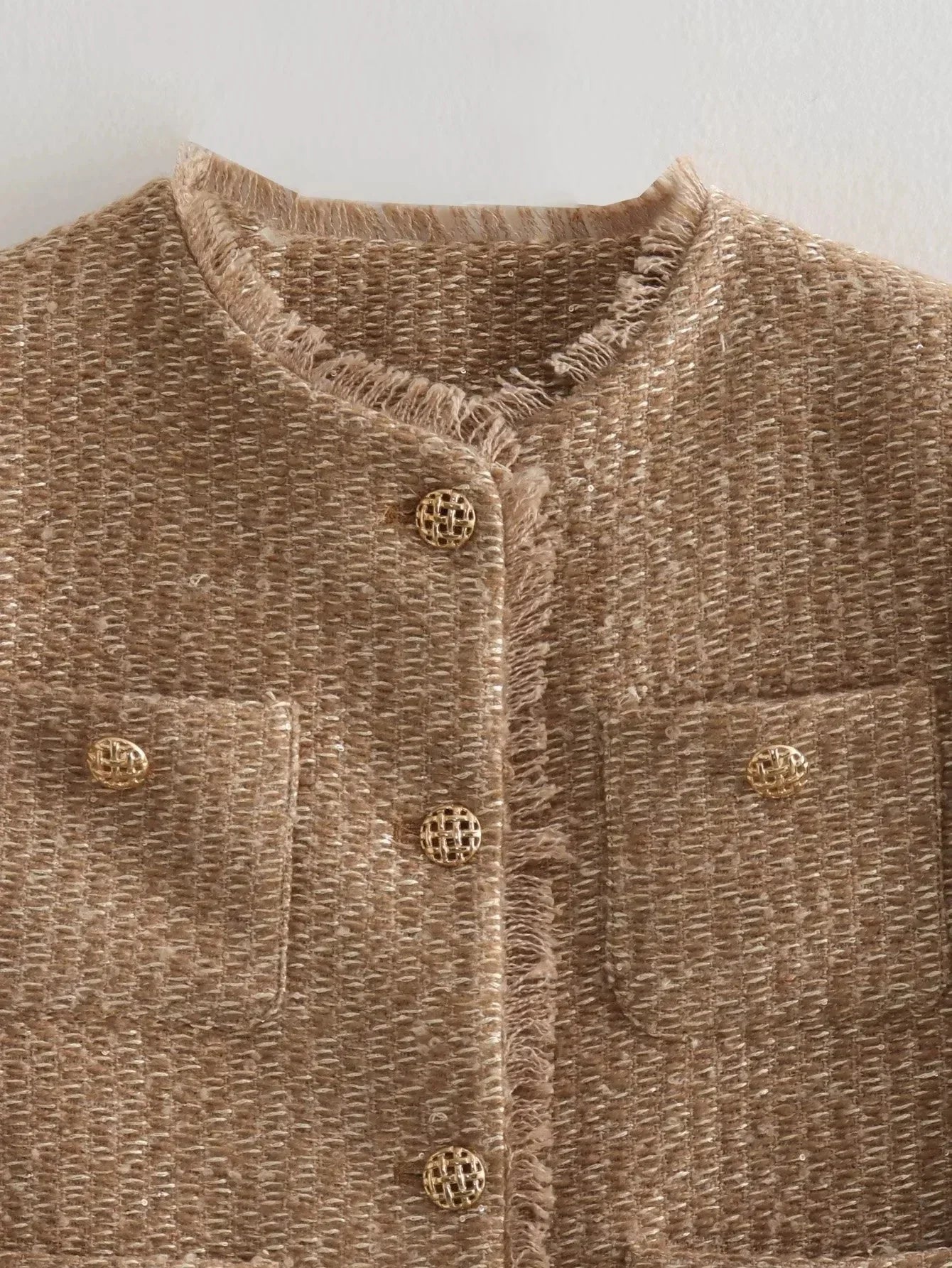 Elegant Short Coat Style Women's Long Sleeve Cropped Tweed Jacket