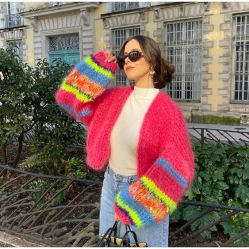 Open Front Design Chunky Knit Cardigan for Women in Vibrant Colors