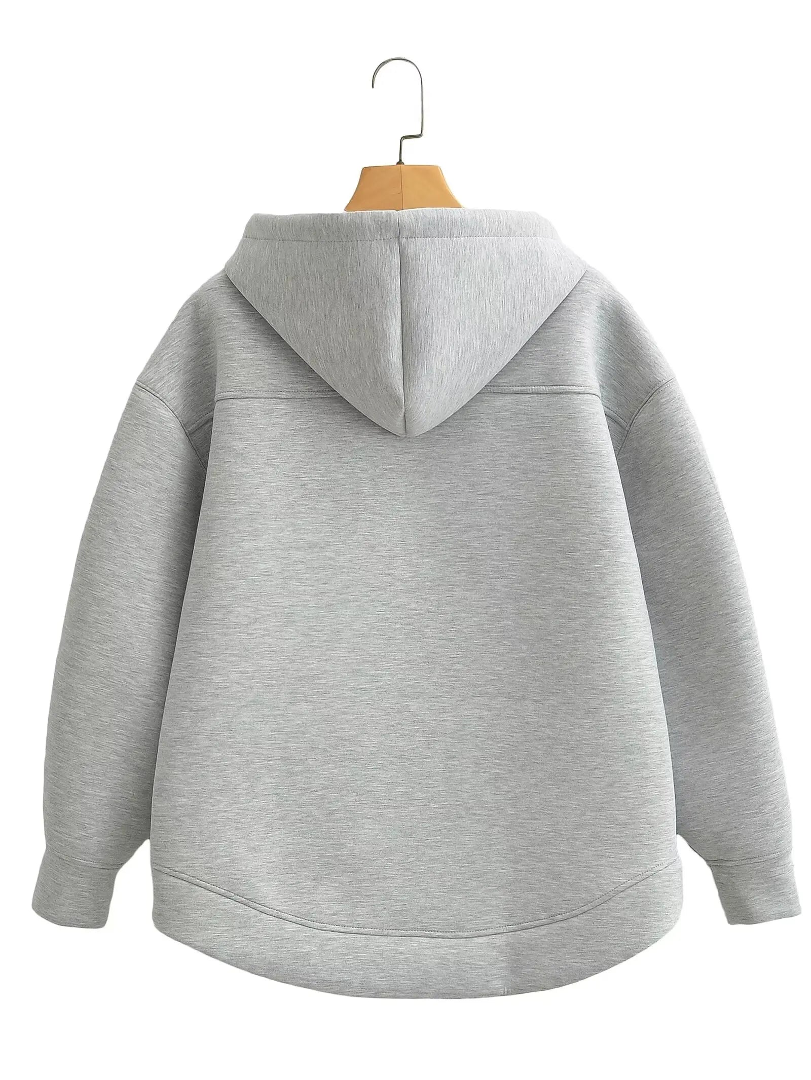 Women's Loose-Fit Zip-Up Hoodie with Drawstring Hood and Pockets