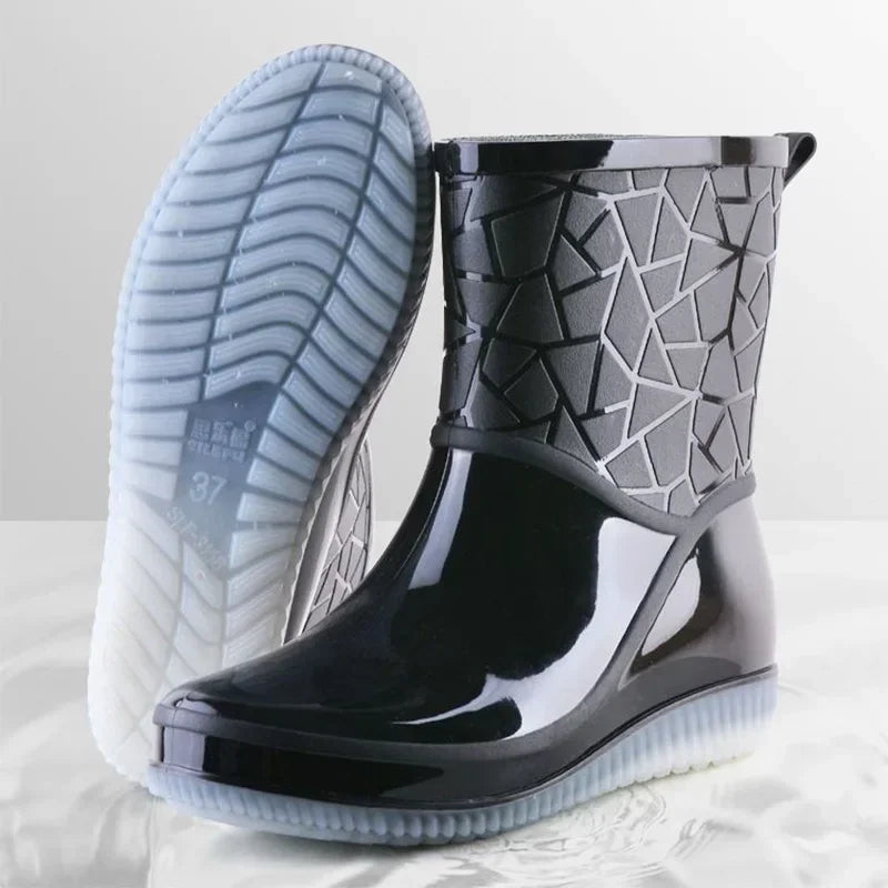 Women's Waterproof Mid-Calf Rain Boots with Lightweight Non-Slip Sole