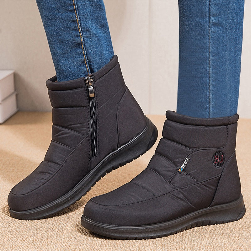 Women's Fur-Lined Quilted Ankle Boots for Winter with Non-Slip Sole