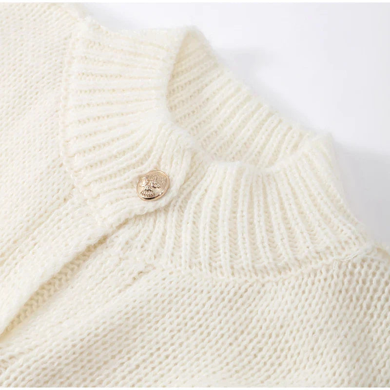 Women's Ribbed Neckline and Cuffs Knit Button Cardigan