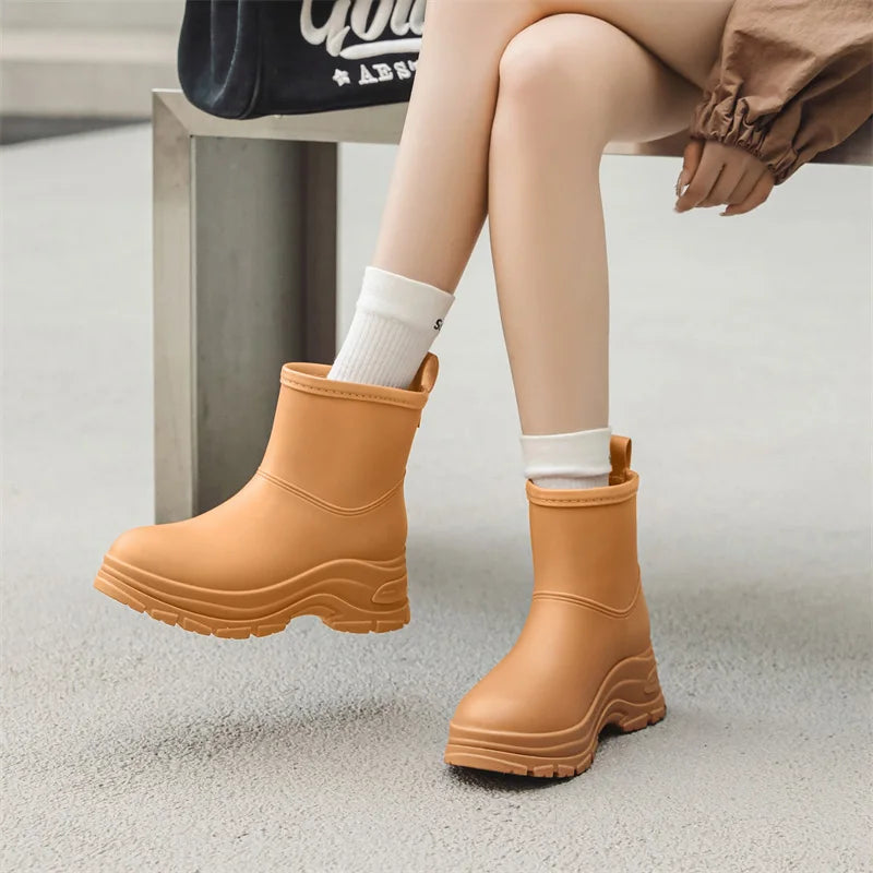Women's Mid-Calf Waterproof Boots with Slip-Resistant Thick Sole