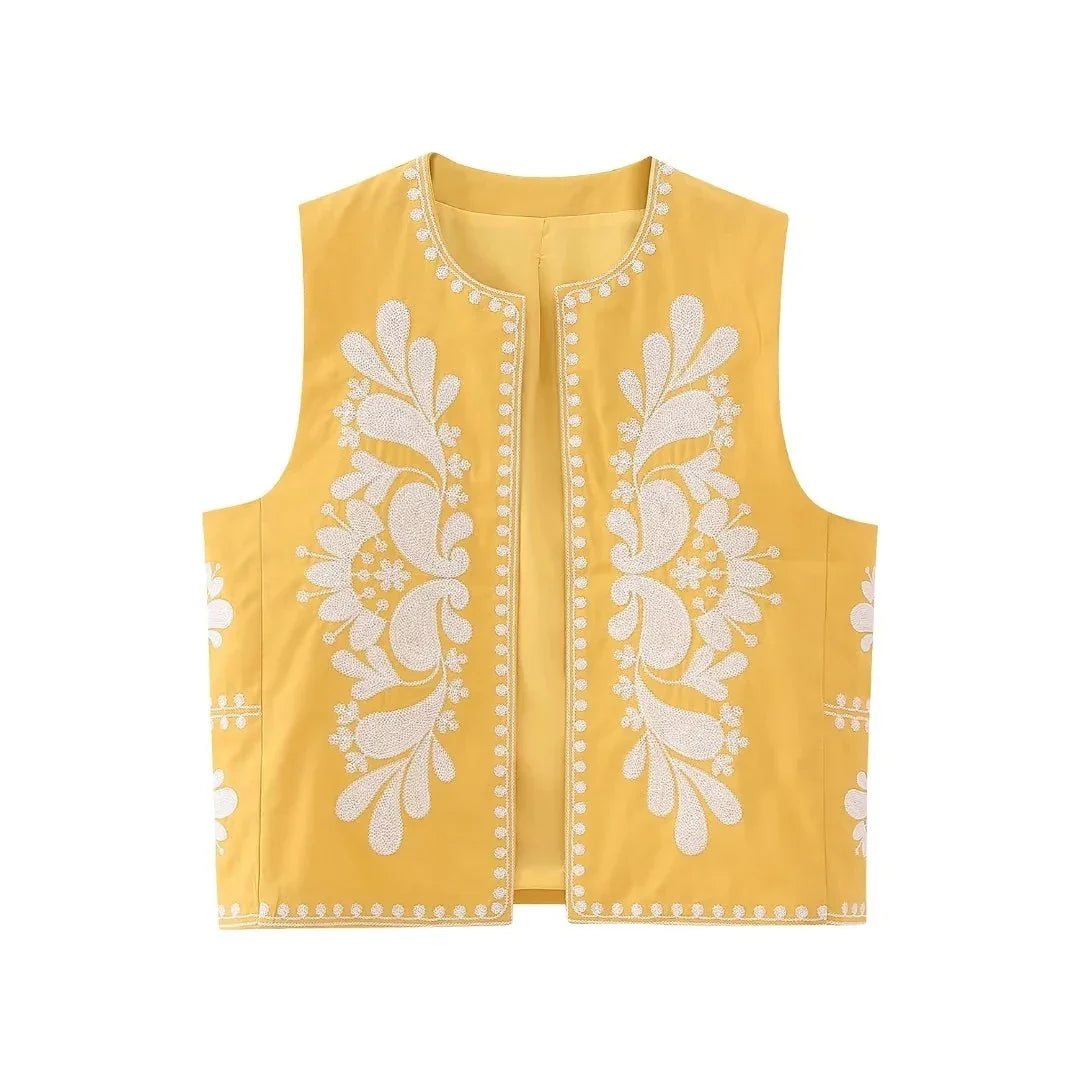Floral-Embroidered Sleeveless Women's Vest