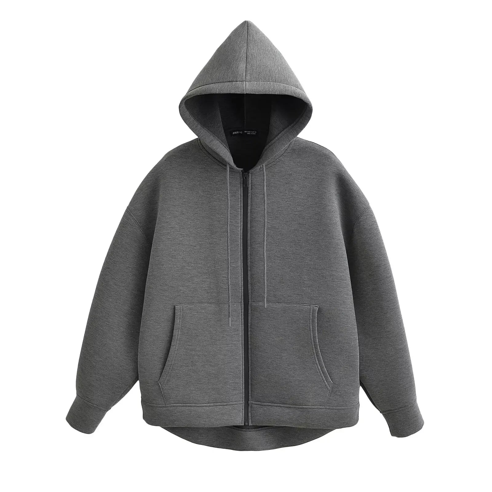 Women's Loose-Fit Zip-Up Hoodie with Drawstring Hood and Pockets