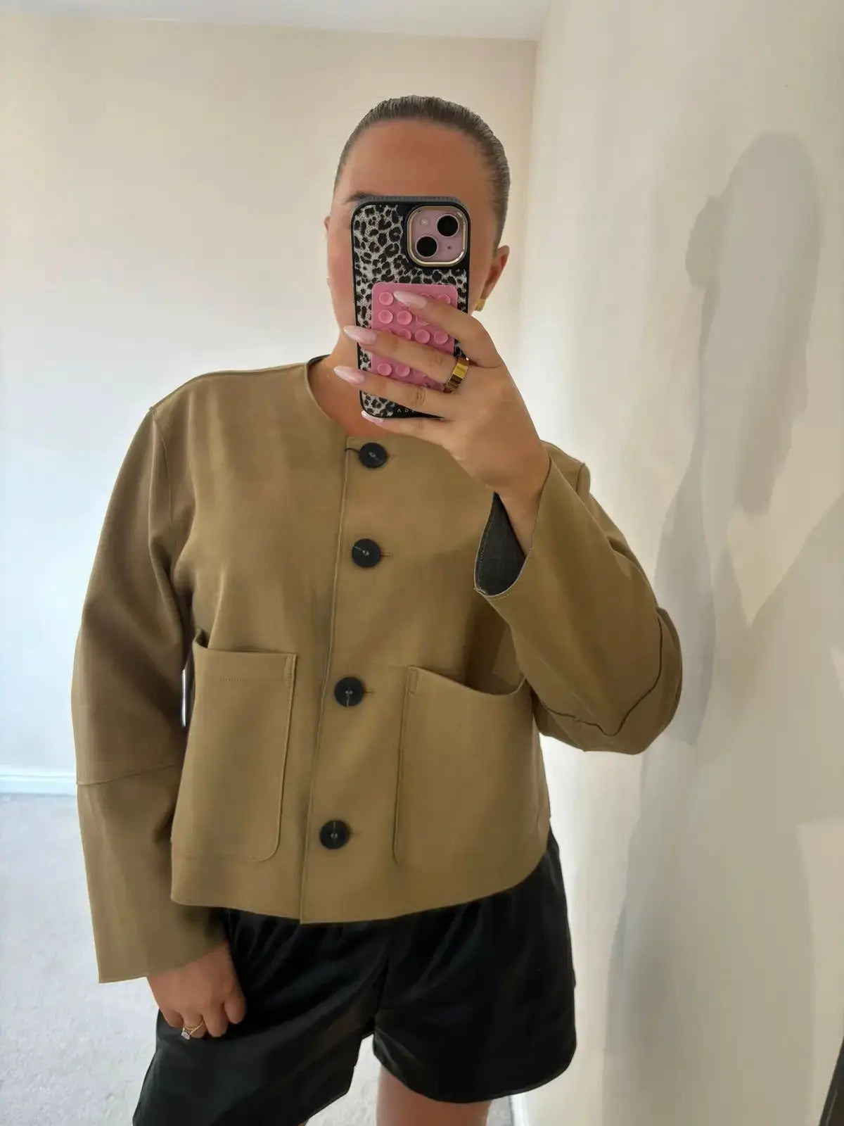 Minimalist Button-Up Women's Varsity Bomber Jacket