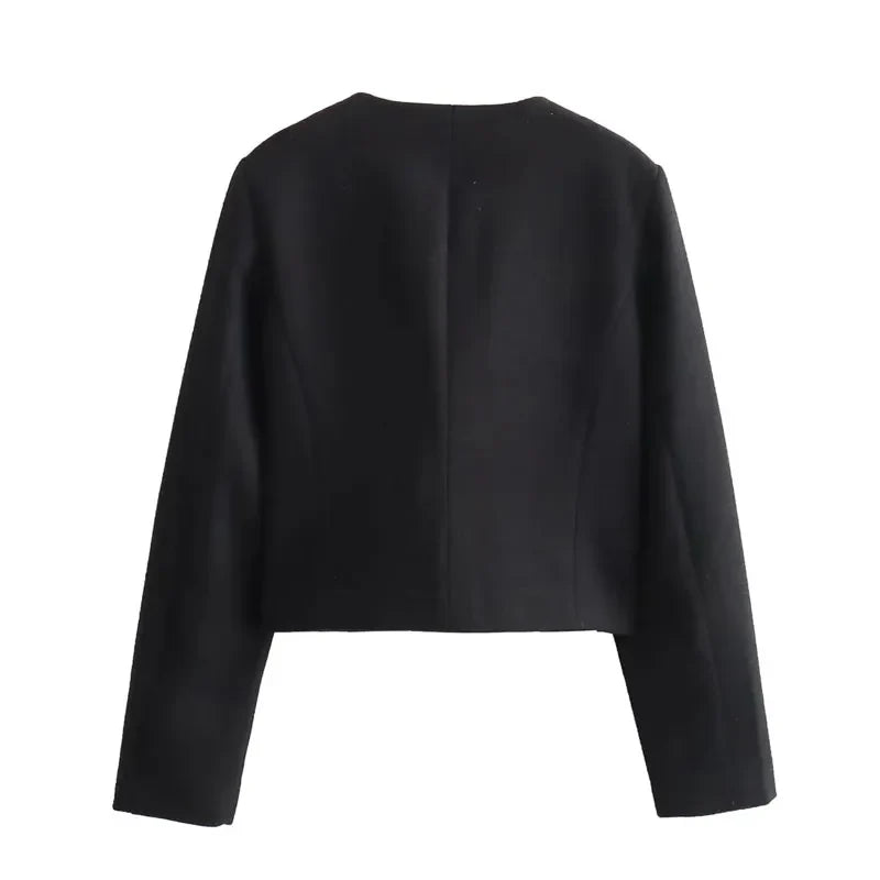 Women's Long Sleeve Round Neck Cropped Bomber Jacket