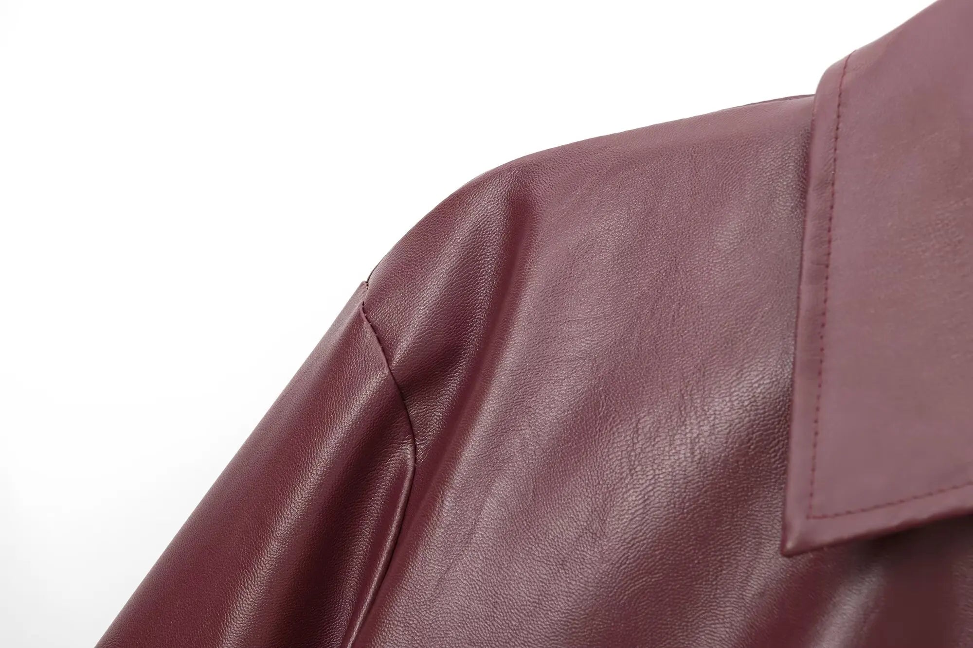 Women's Zipper Front Leather Jacket with Classic Lapel Collar