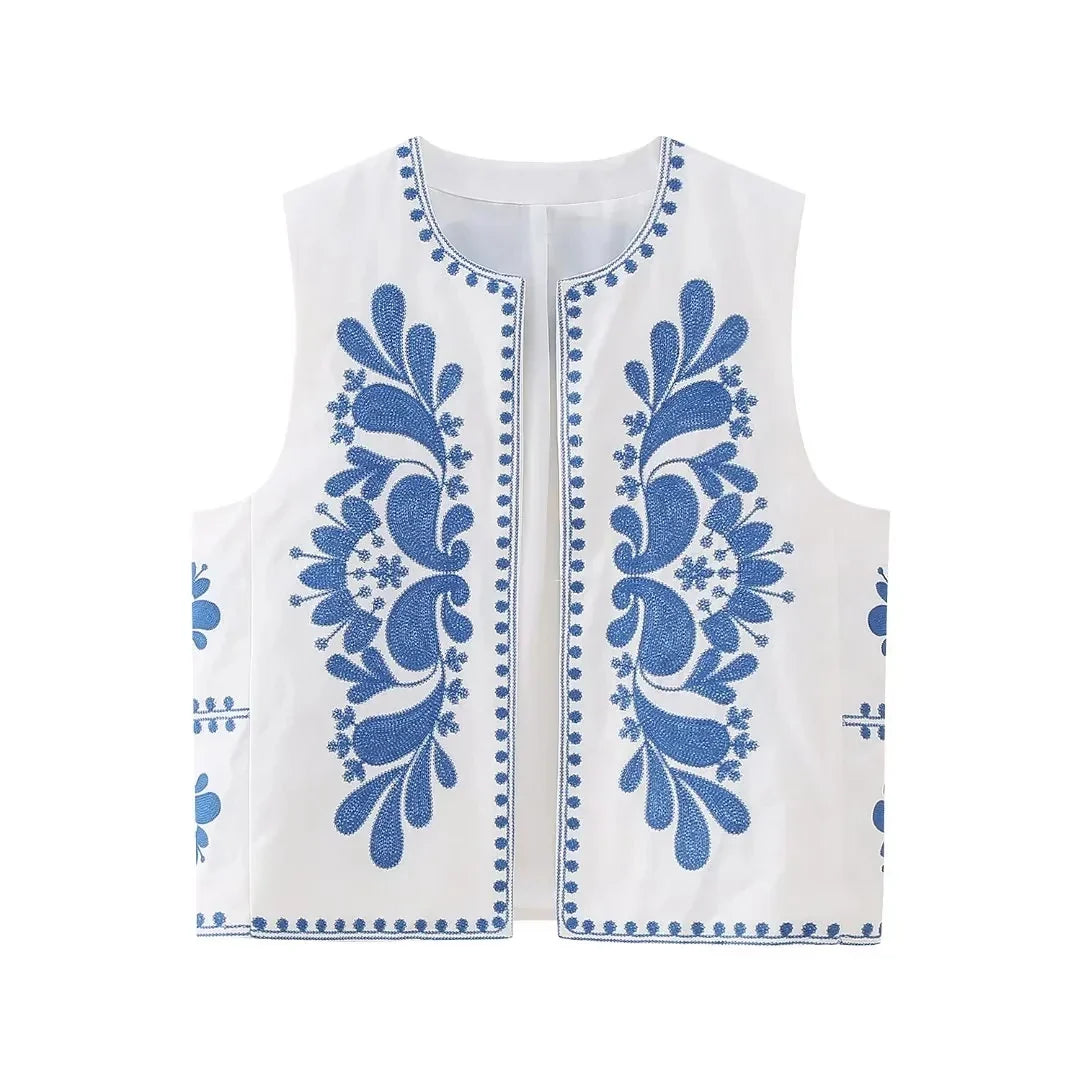 Floral-Embroidered Sleeveless Women's Vest