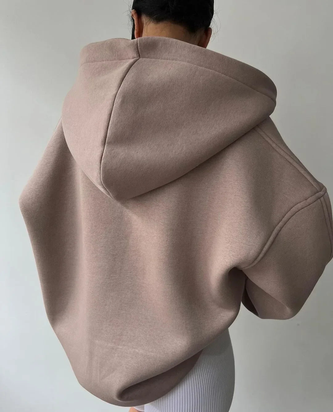 Women's Loose-Fit Pullover Hoodie Featuring an Open V-Neck Collar