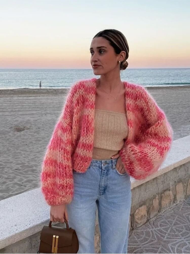 Open Front Design Chunky Knit Cardigan for Women in Vibrant Colors