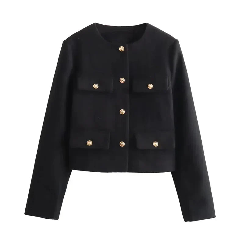 Women's Long Sleeve Round Neck Cropped Bomber Jacket