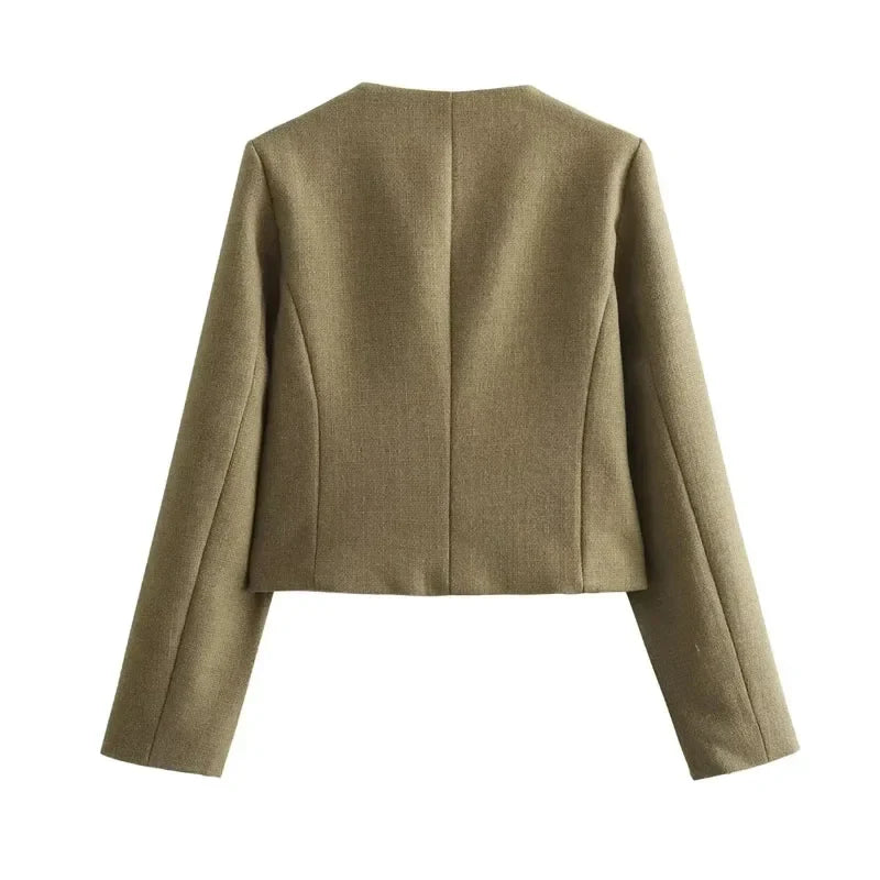 Women's Long Sleeve Round Neck Cropped Bomber Jacket