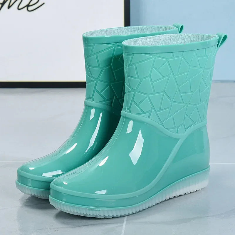 Women's Waterproof Mid-Calf Rain Boots with Lightweight Non-Slip Sole