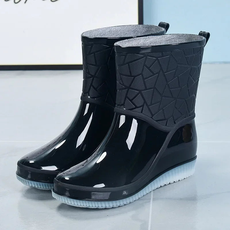 Women's Waterproof Mid-Calf Rain Boots with Lightweight Non-Slip Sole