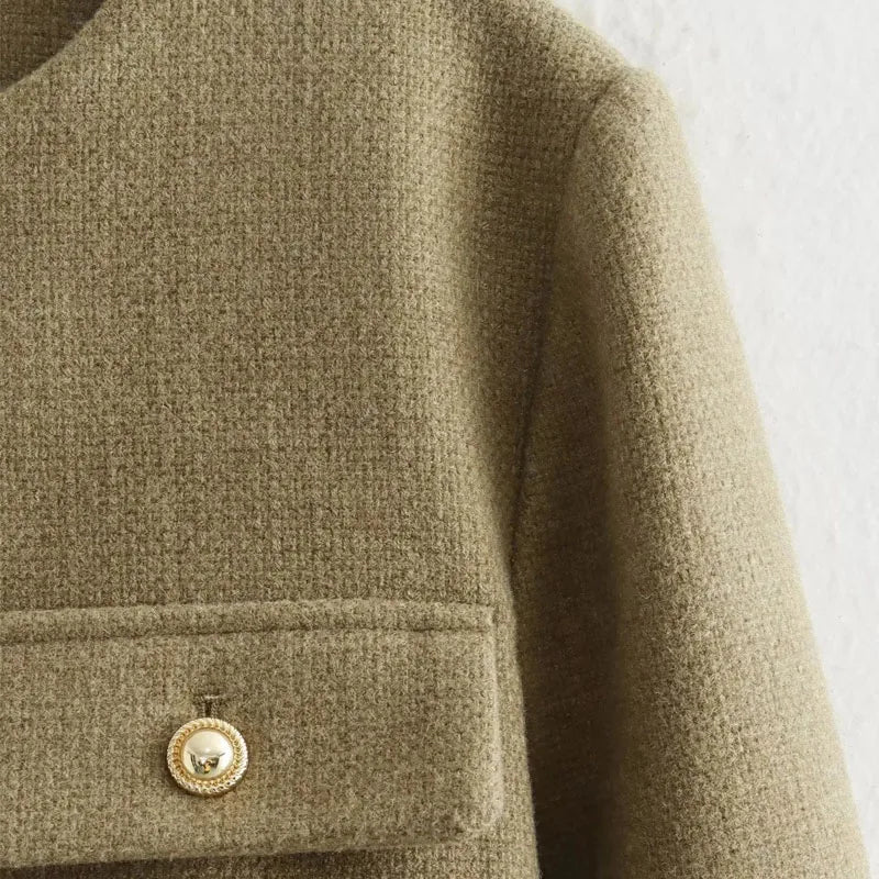 Women's Long Sleeve Round Neck Cropped Bomber Jacket