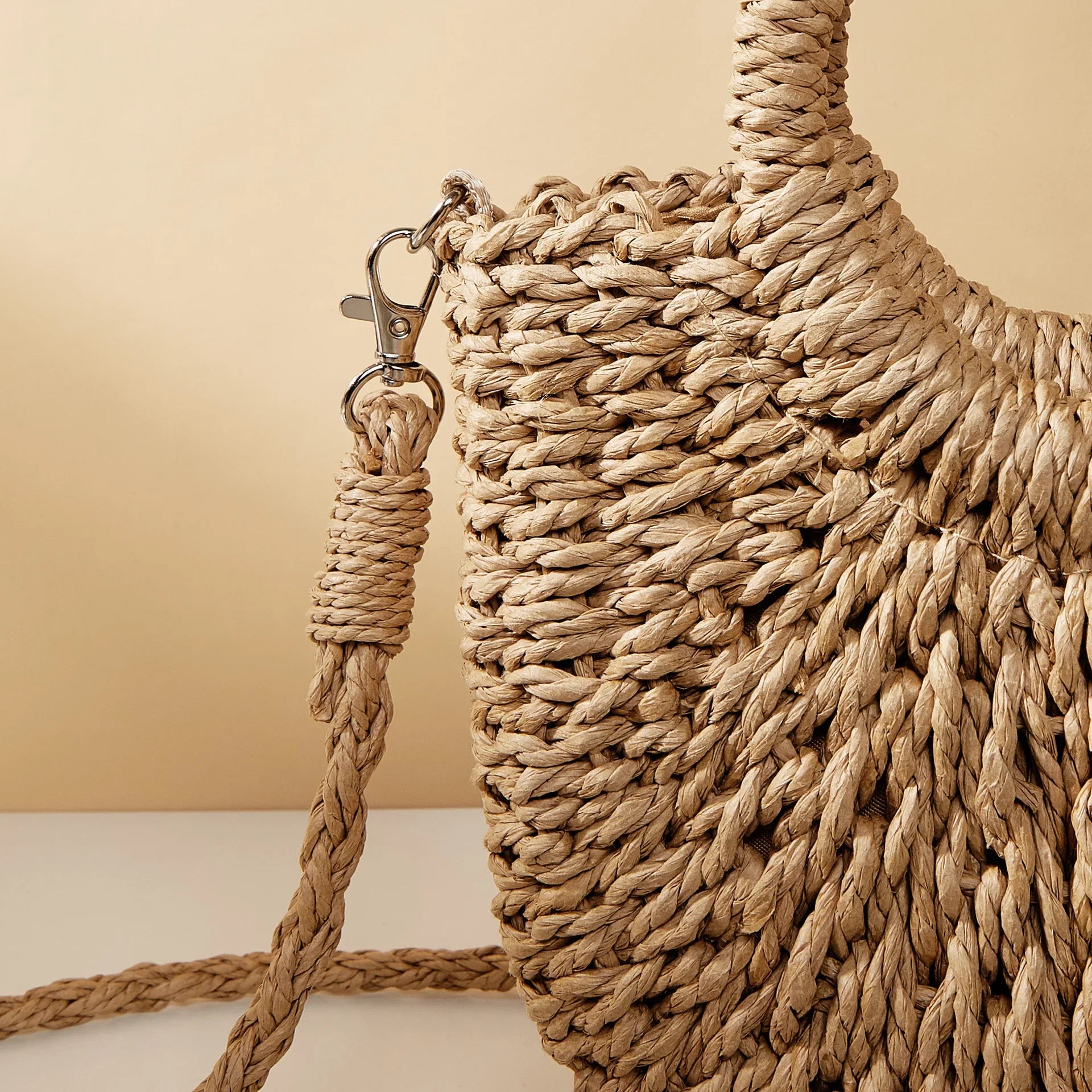 Half-Moon Shaped Women's Straw Crossbody Bag with Top Handles