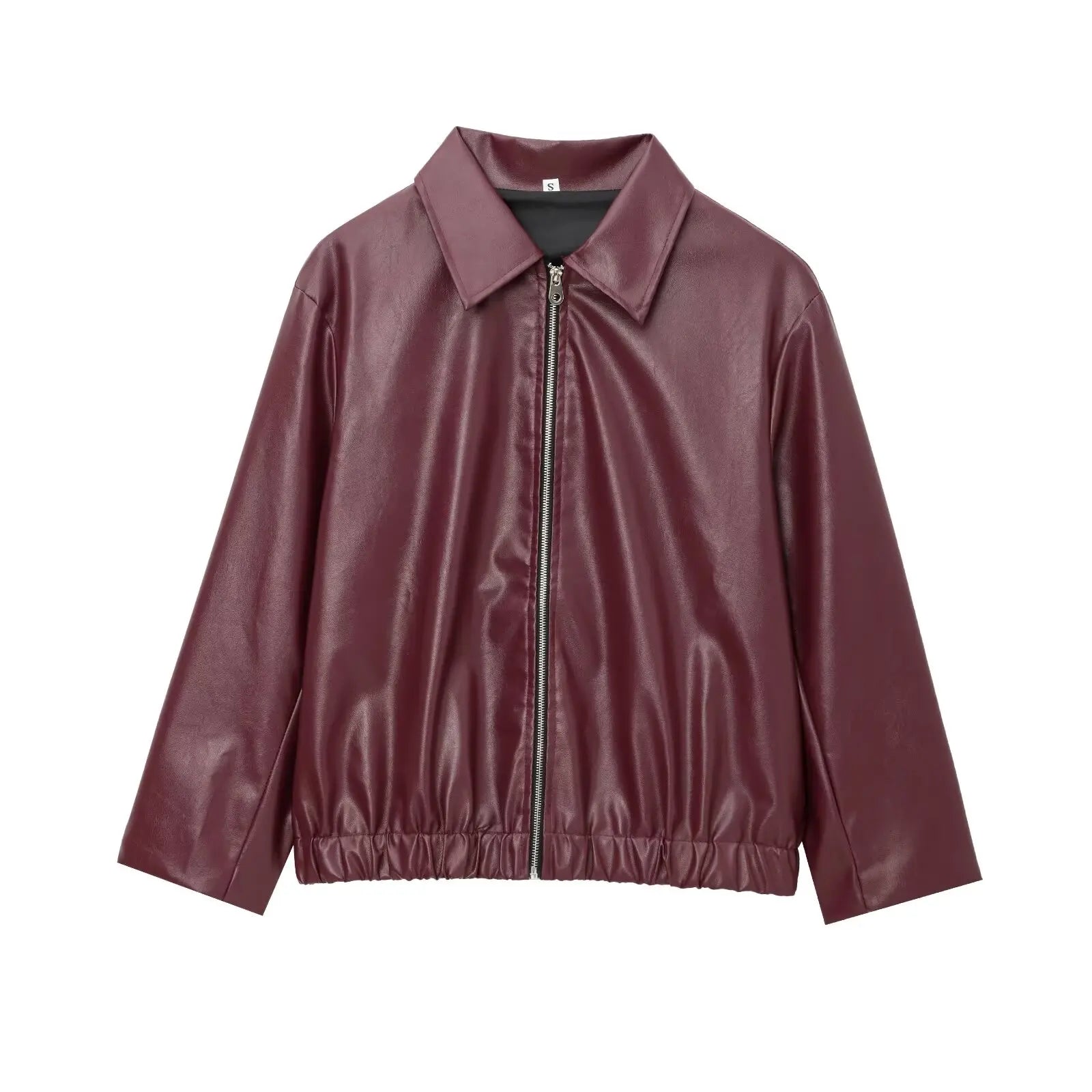 Women's Zipper Front Leather Jacket with Classic Lapel Collar