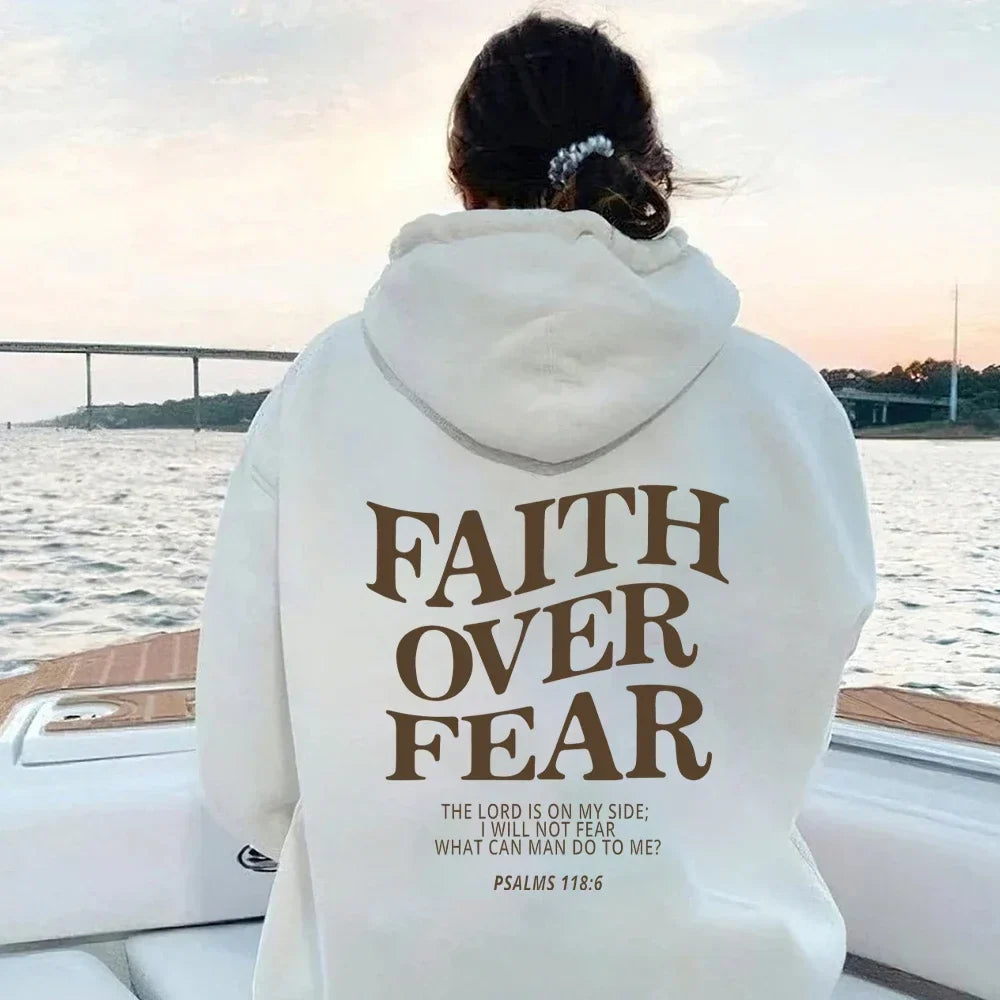 Faith Over Fear Bible Verse Printed Oversized Hoodie for Women