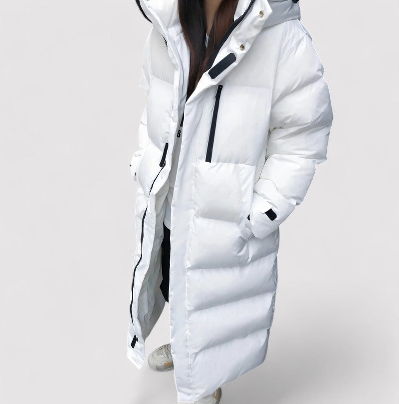 Women's Long Black Waterproof Hooded Puffer Coat