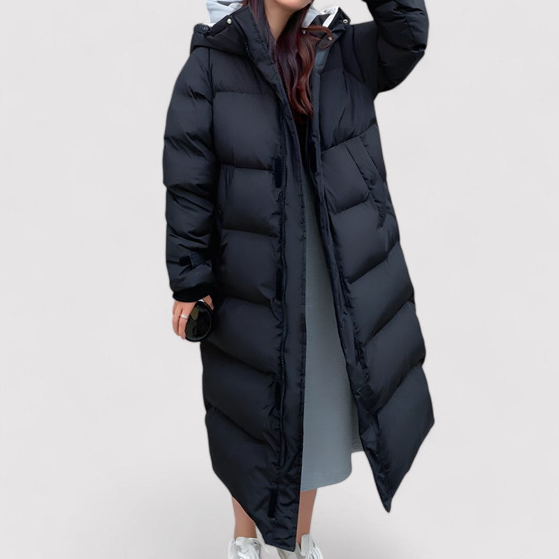 Women's Long Black Waterproof Hooded Puffer Coat