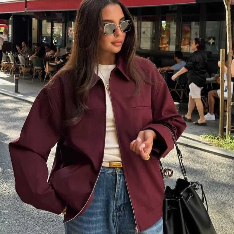 Modern Tailored Fit Long Sleeve Cropped Bomber Jacket for Women