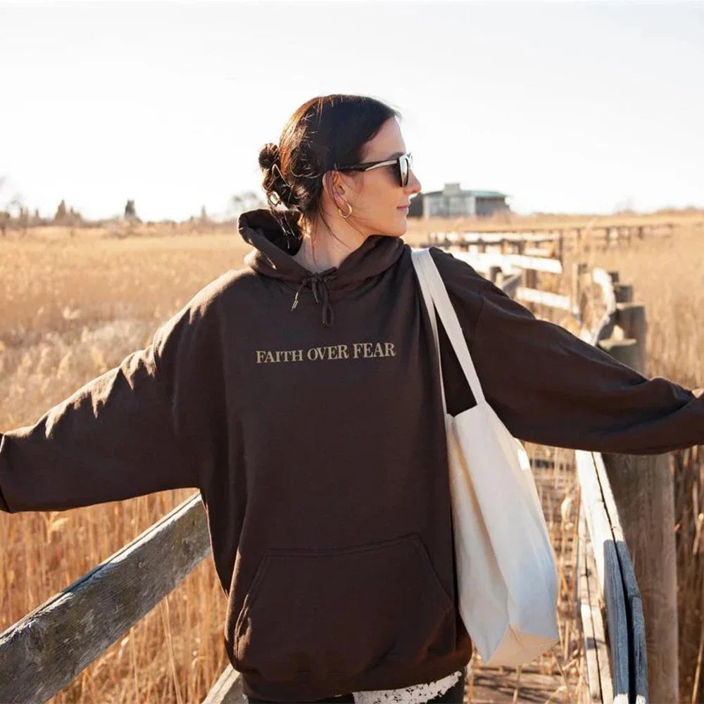 Faith Over Fear Bible Verse Printed Oversized Hoodie for Women