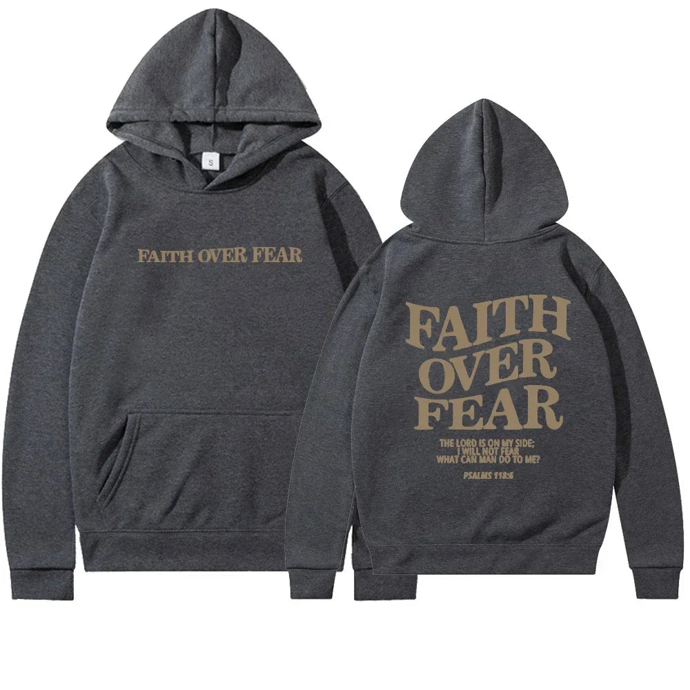 Faith Over Fear Bible Verse Printed Oversized Hoodie for Women
