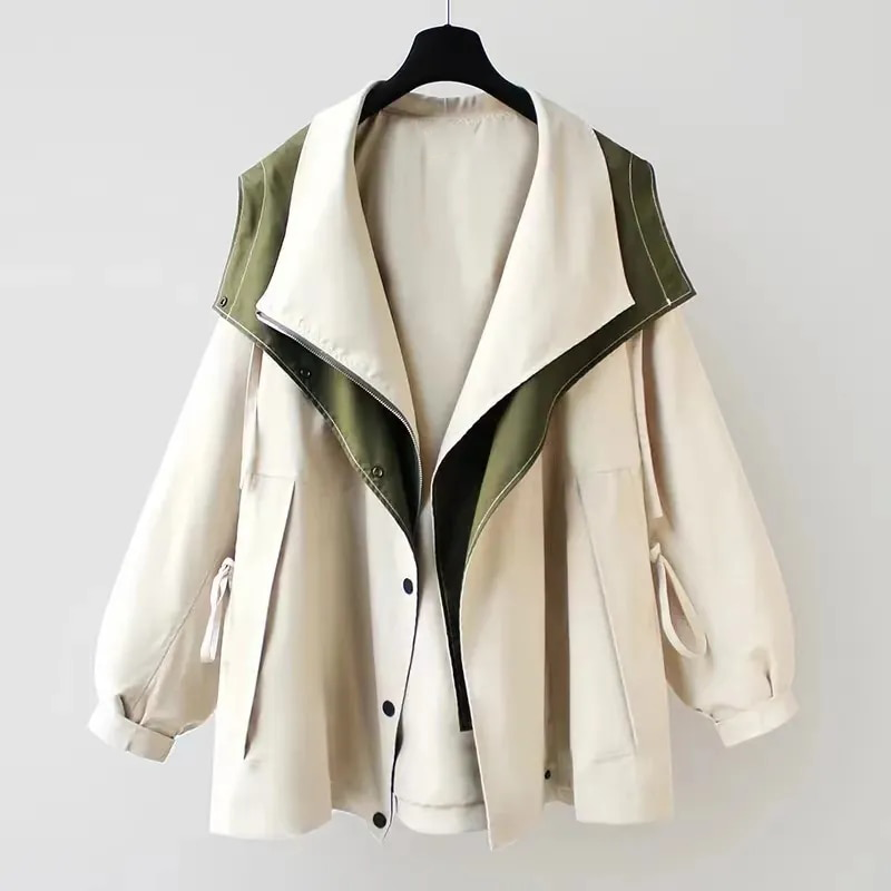 Women's Waterproof Windbreaker Jacket Featuring a Layered Hood Design