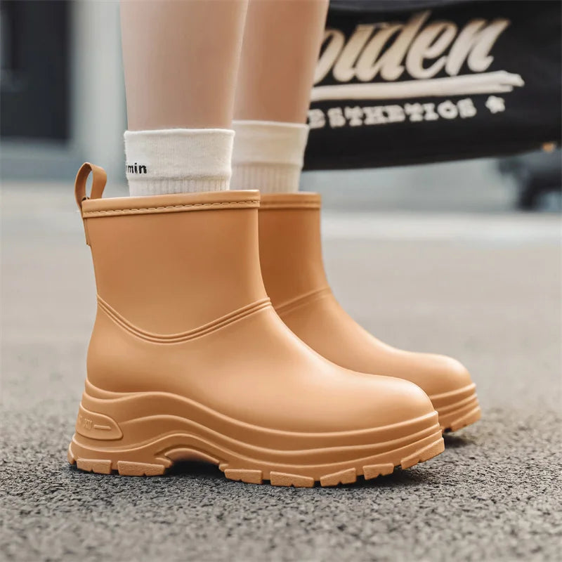 Women's Mid-Calf Waterproof Boots with Slip-Resistant Thick Sole