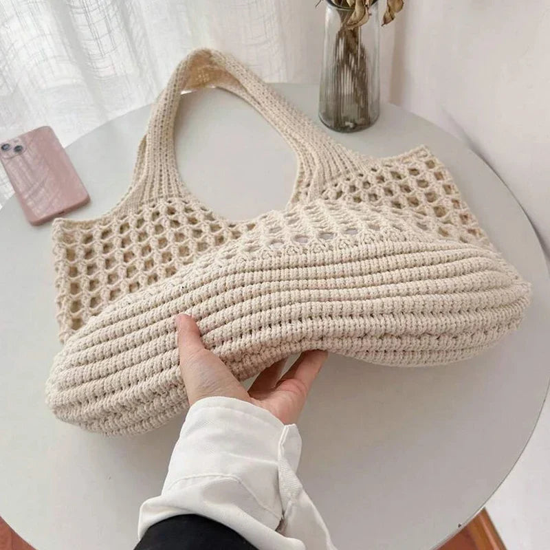 Large Capacity Women's Hollow Knit Crochet Tote Bag