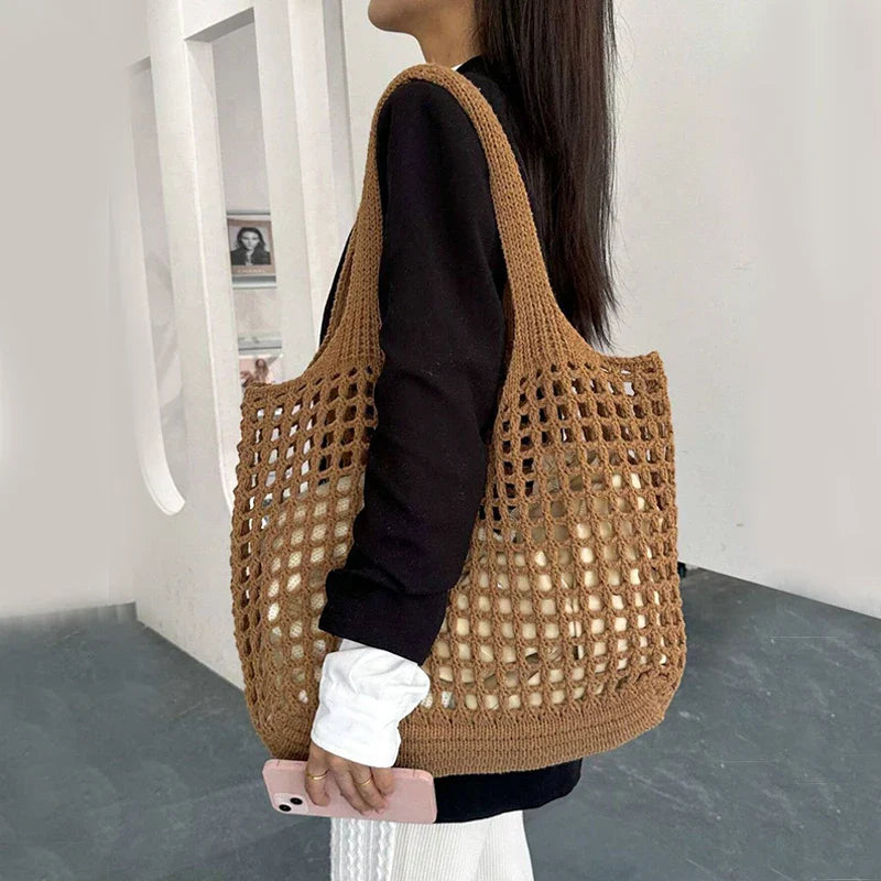 Large Capacity Women's Hollow Knit Crochet Tote Bag