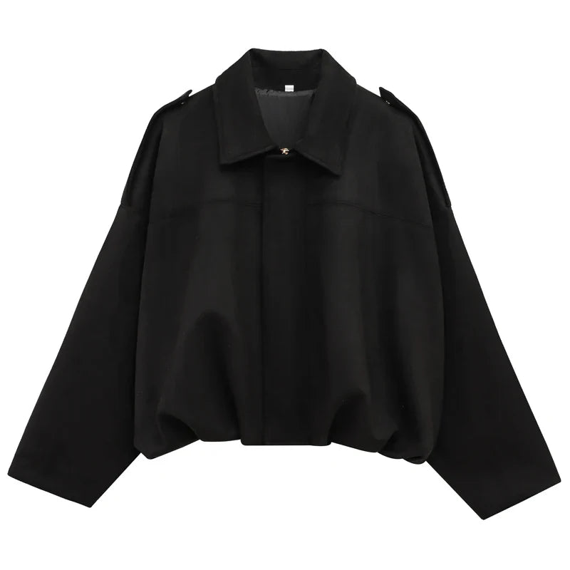 Lapel-Collared Cropped Bomber Jacket for Women with Zip Closure