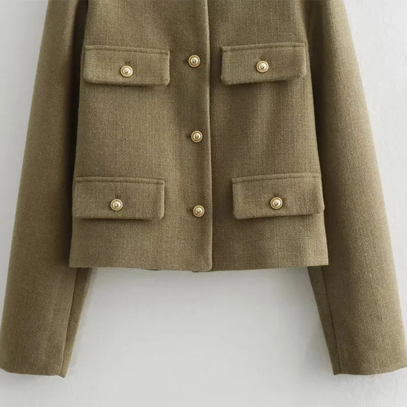 Women's Long Sleeve Round Neck Cropped Bomber Jacket
