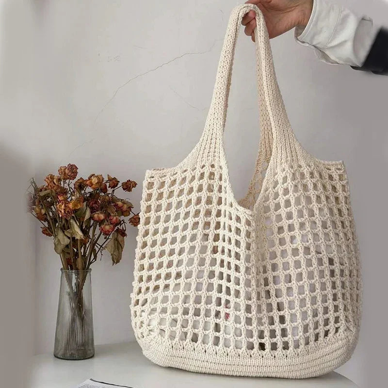 Large Capacity Women's Hollow Knit Crochet Tote Bag