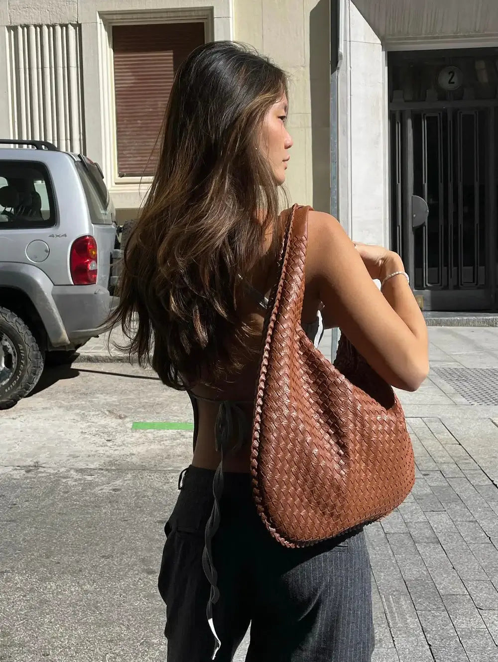 Large Slouchy Woven Shoulder Bag for Women
