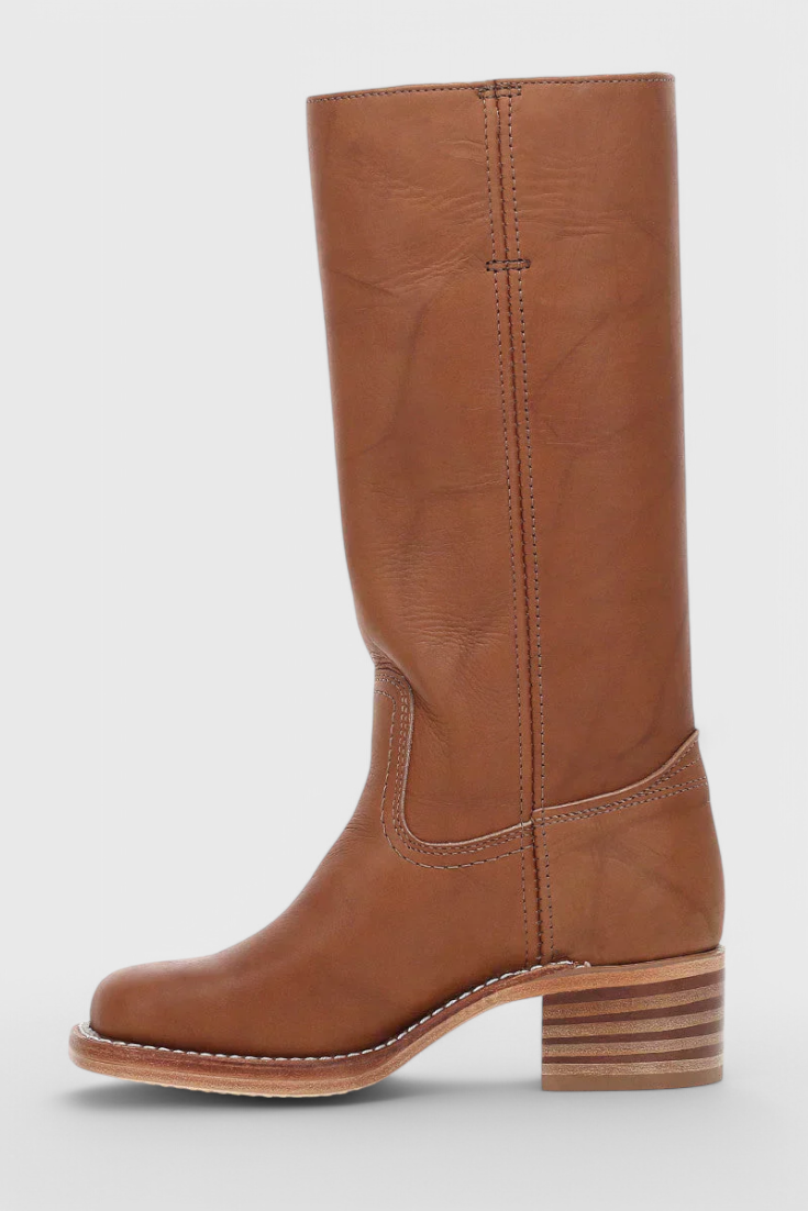 Women's Knee-High Boots Featuring a Stacked Heel and Timeless Round Toe
