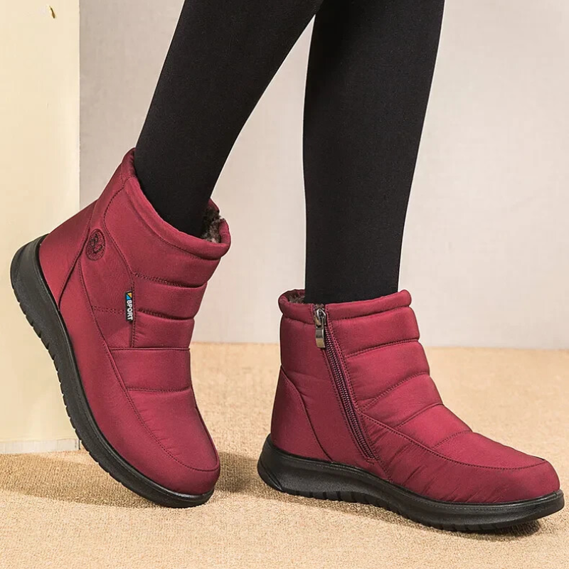 Women's Fur-Lined Quilted Ankle Boots for Winter with Non-Slip Sole