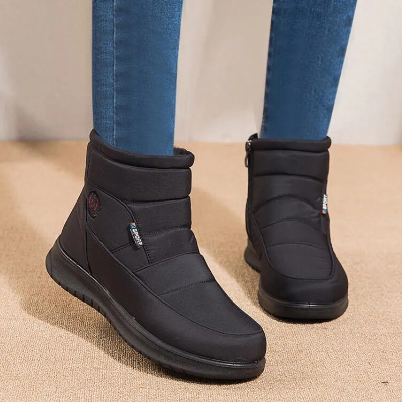 Women's Fur-Lined Quilted Ankle Boots for Winter with Non-Slip Sole