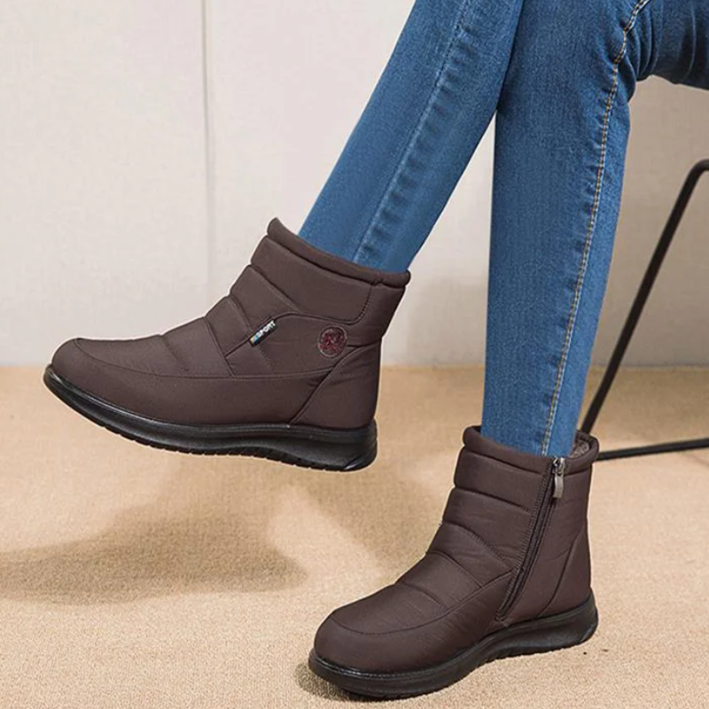 Women's Fur-Lined Quilted Ankle Boots for Winter with Non-Slip Sole
