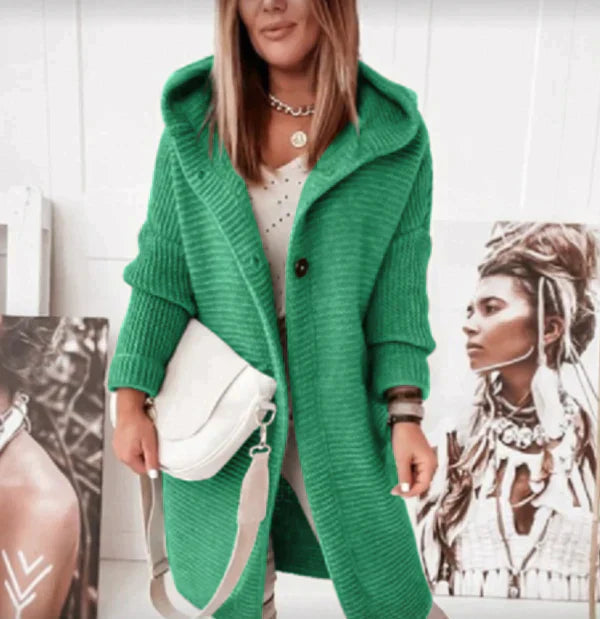 Button-Front Design Long Hooded Knit Cardigan for Women