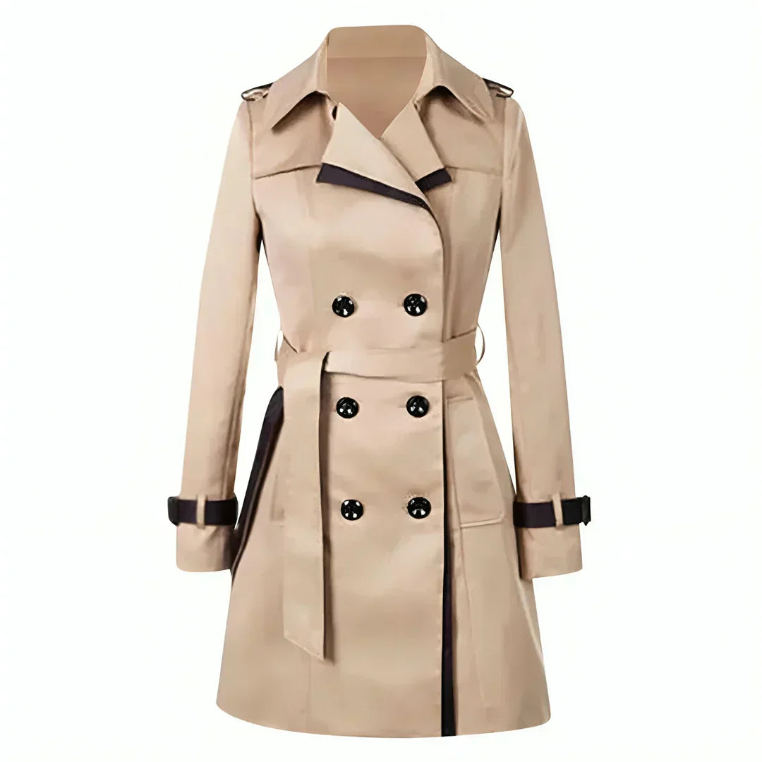 Women's Belted Double-Breasted Trench Coat with Cuff Straps