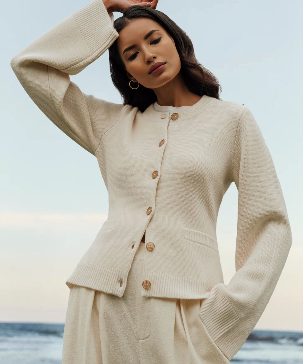 Women's Stylish Slim Fit Round Neck Cardigan with Button Detail