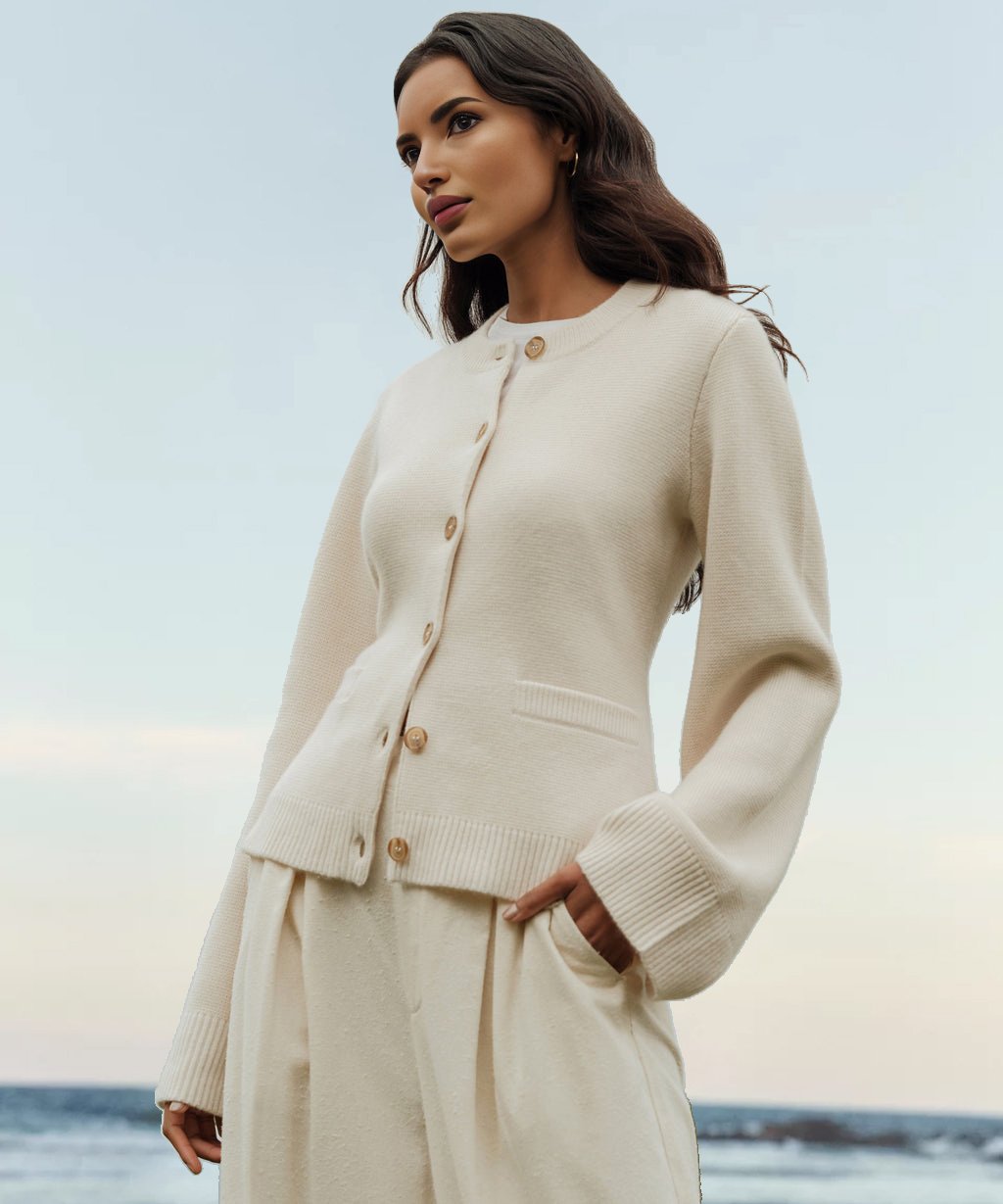Women's Stylish Slim Fit Round Neck Cardigan with Button Detail