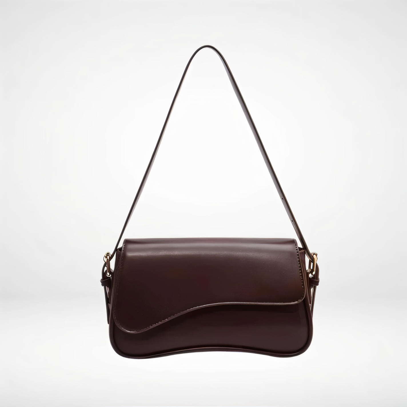 Adjustable Strap Women's Curved Flap Shoulder Bag with Closure