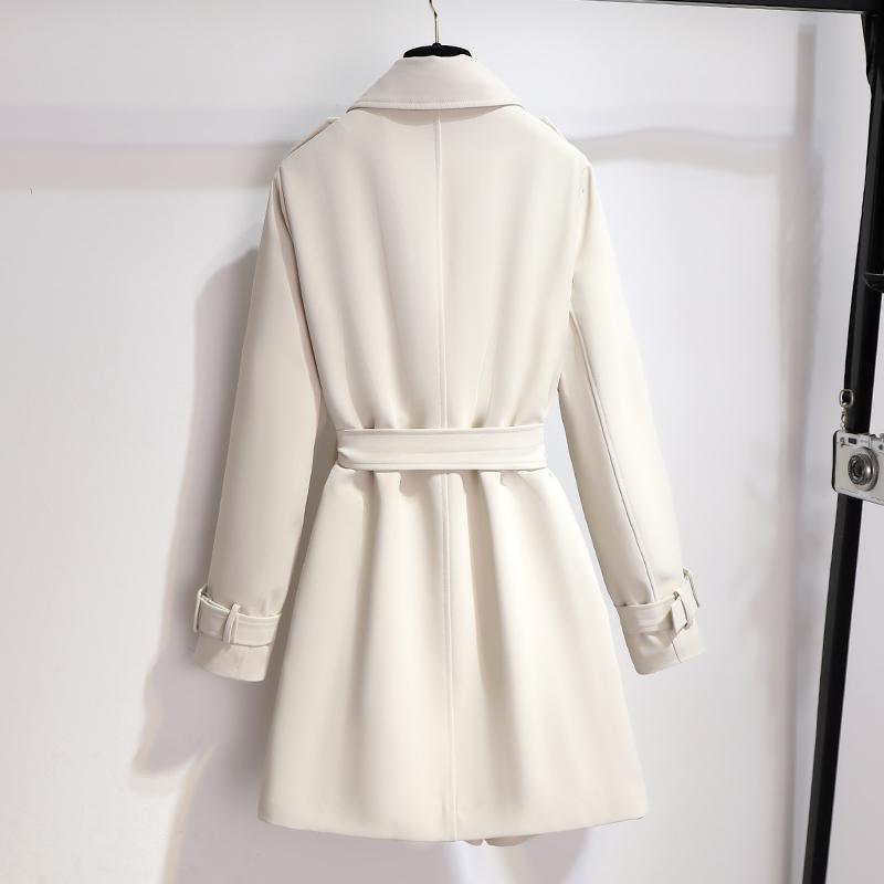 Women's Stylish Short Double-Breasted Trench Coat with Waist Belt